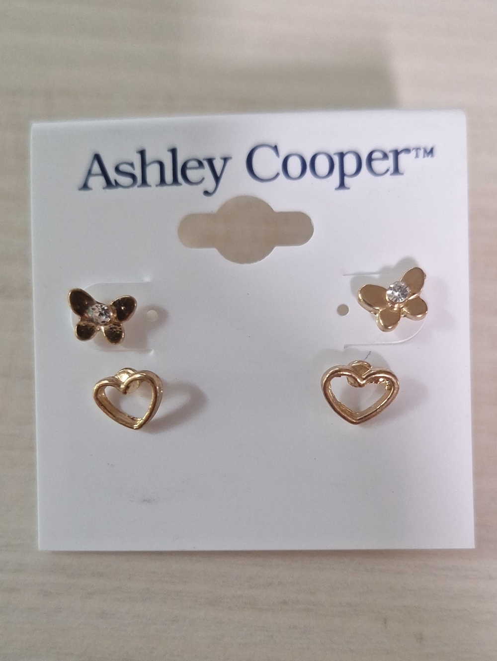 Ashley Cooper Gold Heart & Crystal Butterfly Stud Set